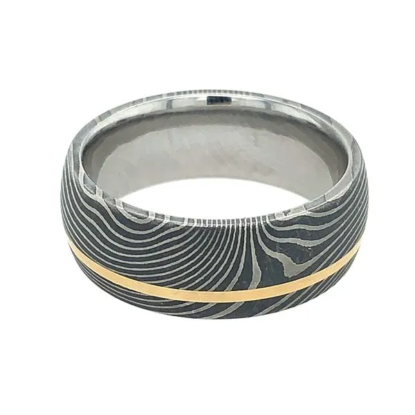 8 MM Damascus Band with 1 MM 14KY Gold Inlay Image 3 Franzetti Jewelers Austin, TX