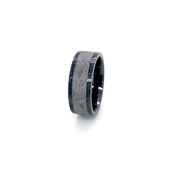 8 MM Flat Zirconium Band with Meteorite Inlay Image 3 Franzetti Jewelers Austin, TX