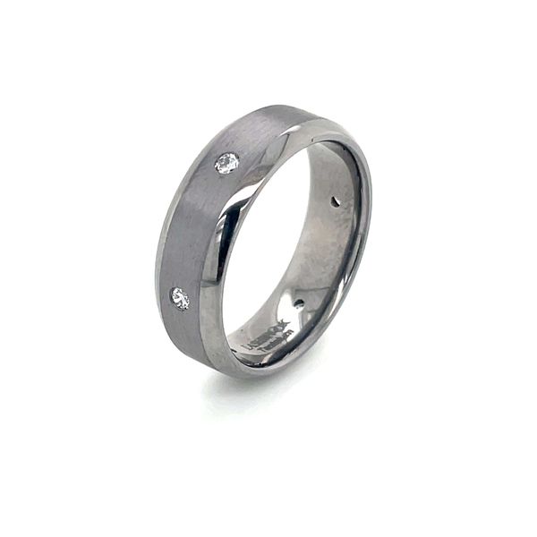 Tantalum 7 MM Beveled Edge Band with Flush Set Lab Diamonds Franzetti Jewelers Austin, TX