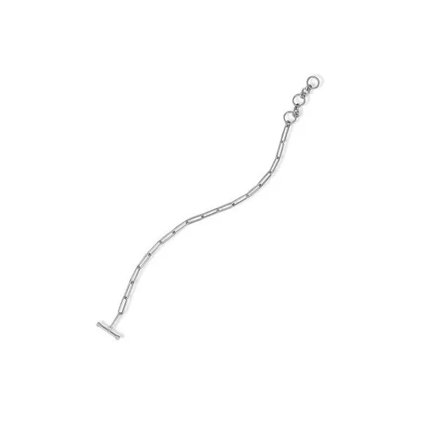 SS Rhodium Plated Paperclip Toggle Bracelet 7.5