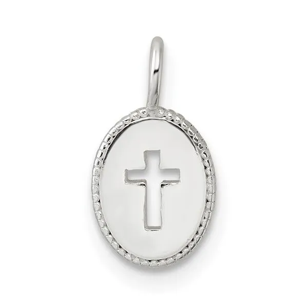 Sterling Silver Small Oval Cut-out Cross Charm Franzetti Jewelers Austin, TX