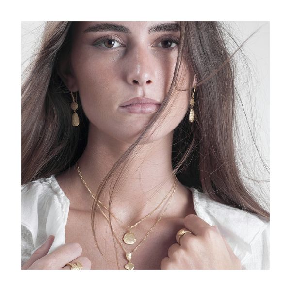 18K Yellow Gold Vermeil SS Pendant with Hammered Finish 17.5