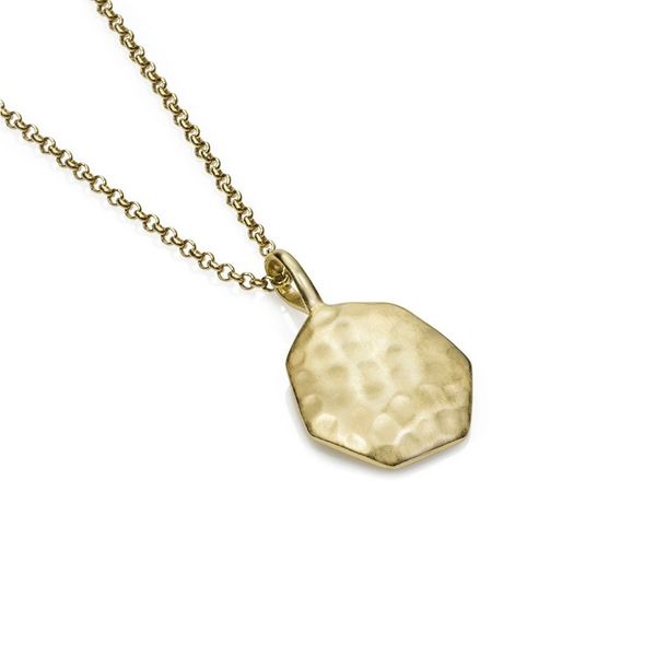 18K Yellow Gold Vermeil SS Pendant with Hammered Finish 17.5