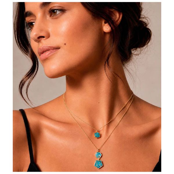 18K Yellow Gold Vermeil Geometric Turquoise Pendant 17.5