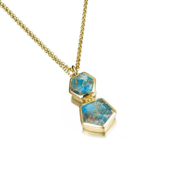 18K Yellow Gold Vermeil Geometric Turquoise Pendant 17.5