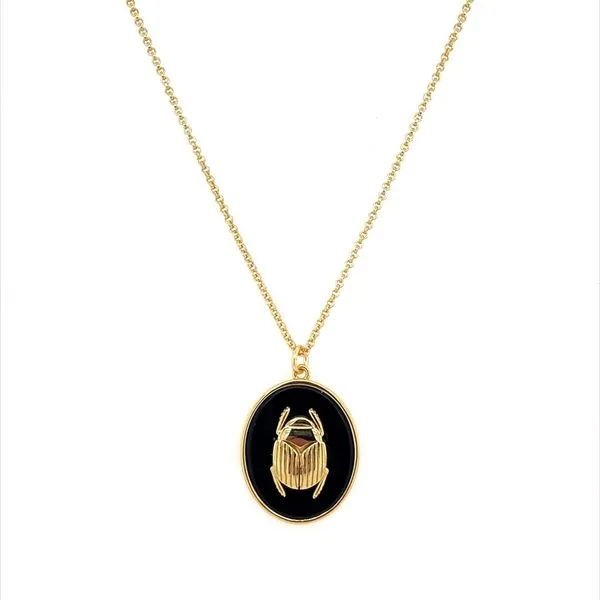 Vermeil Necklace with Scarab on Black Onyx Pendant 24