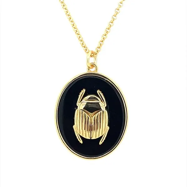 Vermeil Necklace with Scarab on Black Onyx Pendant 24