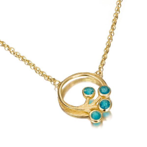 18K Yellow Gold Vermeil Peacock Necklace with Apatites 17.5