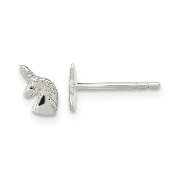 Sterling Silver Rhodium Plated Polished Unicorn Head Earrings Franzetti Jewelers Austin, TX