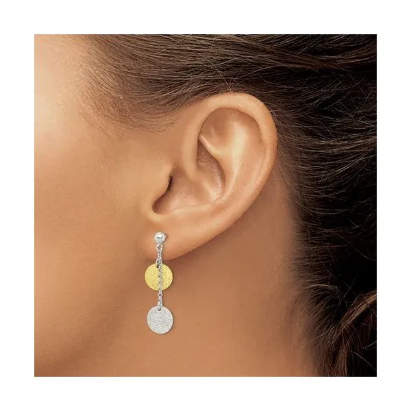 SS & Vermeil Polished & Textured Circle Dangle Earrings Image 2 Franzetti Jewelers Austin, TX