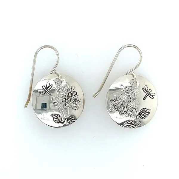 Zuni SS Disc Dangle Earrings with Flowers & Dragon Fly Image 2 Franzetti Jewelers Austin, TX