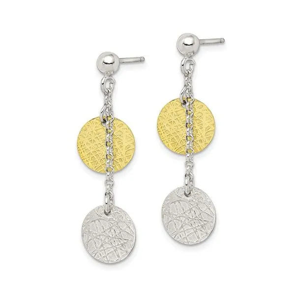 SS & Vermeil Polished & Textured Circle Dangle Earrings Image 3 Franzetti Jewelers Austin, TX