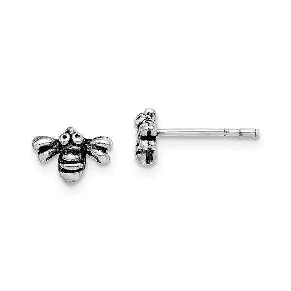 Sterling Silver Rhodium Plated Antiqued Bee Earrings Franzetti Jewelers Austin, TX