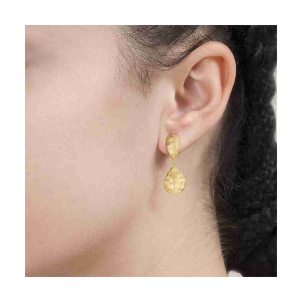 18K Yellow Gold Vermeil SS Short Dangle Earrings with Hammered Finish Image 2 Franzetti Jewelers Austin, TX
