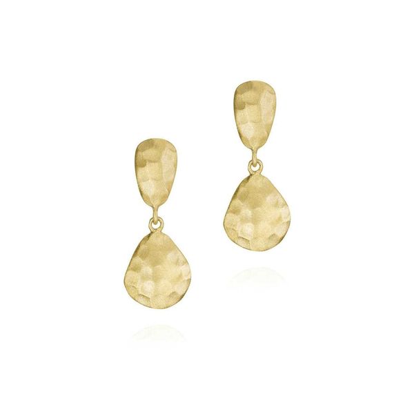 18K Yellow Gold Vermeil SS Short Dangle Earrings with Hammered Finish Franzetti Jewelers Austin, TX