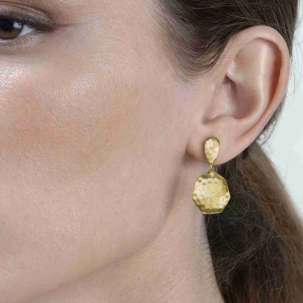 18K Yellow Gold Vermeil SS Dangle Earrings with Hammered Finish Image 2 Franzetti Jewelers Austin, TX