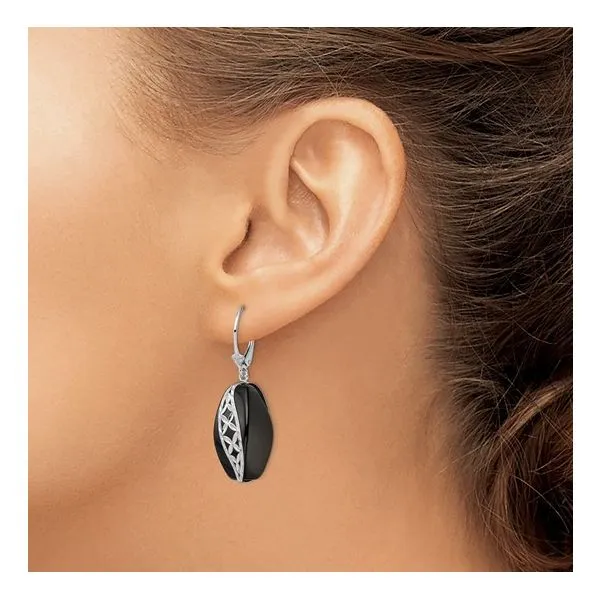 SS Polished & D/C Onyx Leverback Dangle Earrings Image 3 Franzetti Jewelers Austin, TX