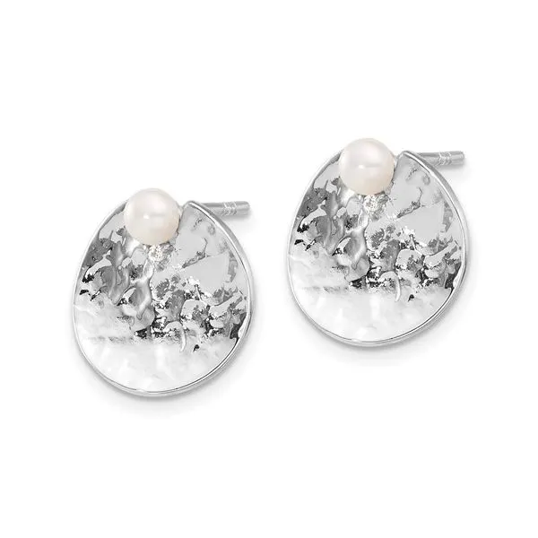 SS Rhodium-plated Hammered FWC Pearl Round Earrings Image 3 Franzetti Jewelers Austin, TX