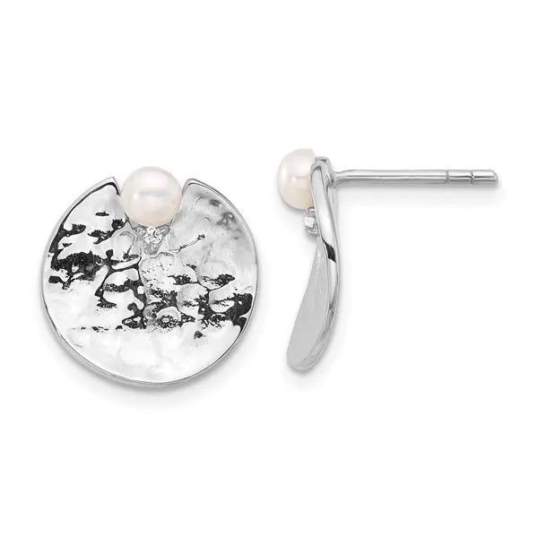 SS Rhodium-plated Hammered FWC Pearl Round Earrings Franzetti Jewelers Austin, TX