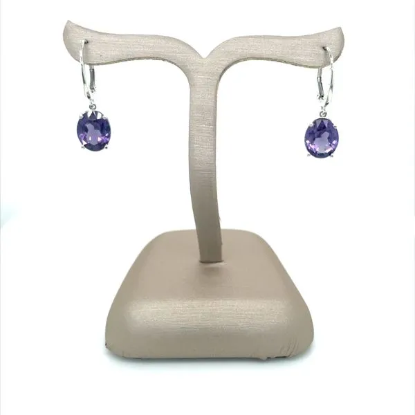 SS Dangle Earrings with 10 x 8 mm Oval Created Sapphires Image 3 Franzetti Jewelers Austin, TX