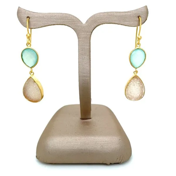 Vermeil Earrings with Green Chalcedony and Druzy Image 2 Franzetti Jewelers Austin, TX