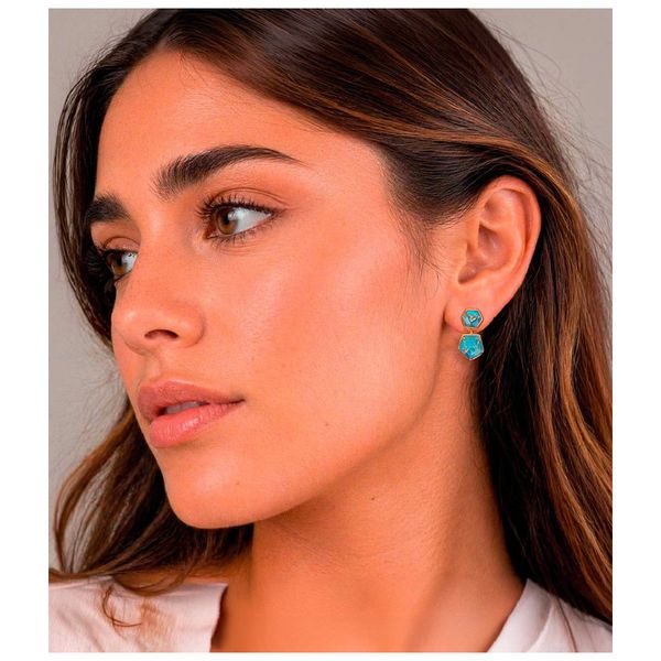 18K Yellow Gold Vermeil Geometric Turquoise Dangle Earrings Image 2 Franzetti Jewelers Austin, TX