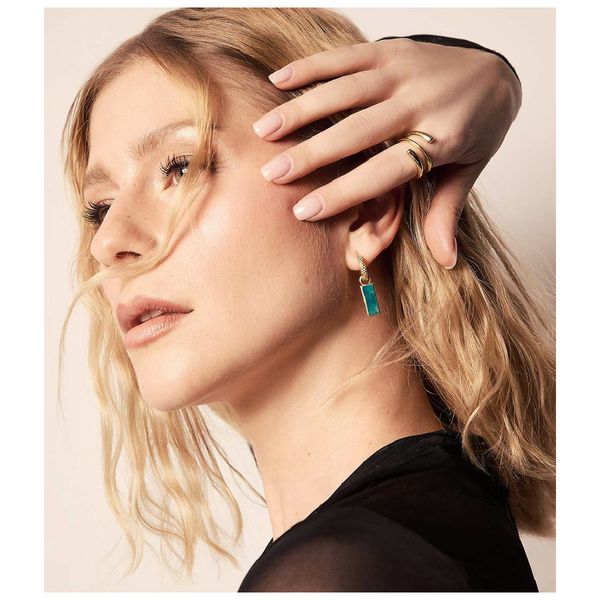 18K Yellow Gold Vermeil Hoops with Apatite Dangles Image 2 Franzetti Jewelers Austin, TX