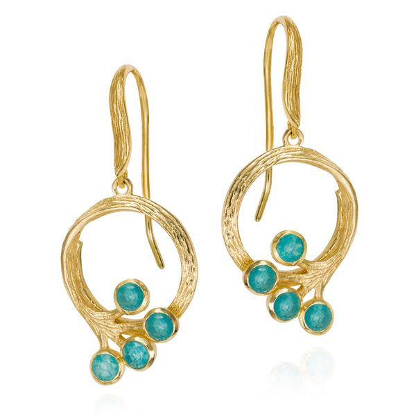 18K Yellow Gold Vermeil Peacock Dangle Earrings with Apatites Franzetti Jewelers Austin, TX