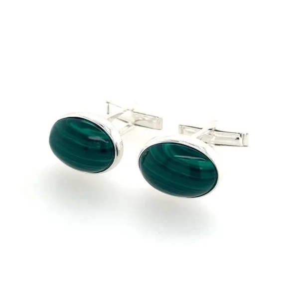 SS Oval Malachite Cufflinks Image 3 Franzetti Jewelers Austin, TX