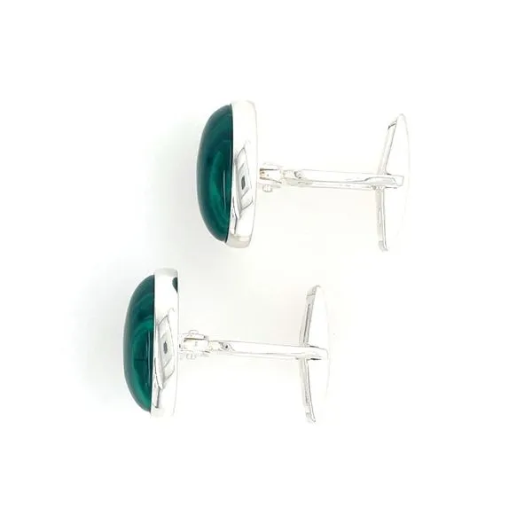 SS Oval Malachite Cufflinks Image 4 Franzetti Jewelers Austin, TX