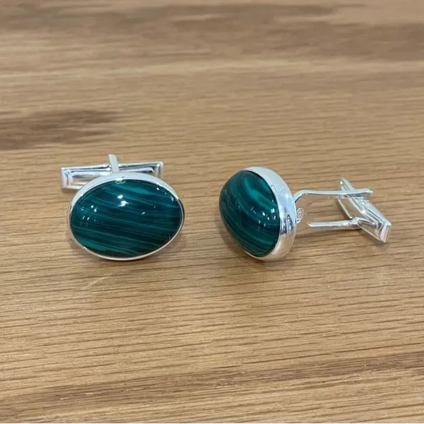SS Oval Malachite Cufflinks Image 5 Franzetti Jewelers Austin, TX