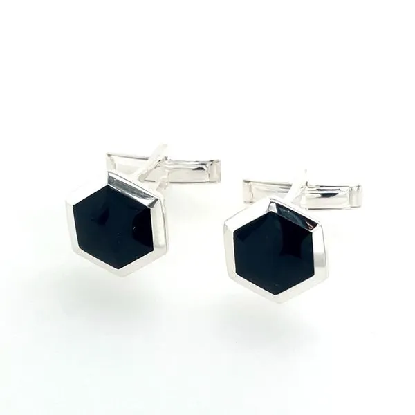 SS Hexagon Onyx Cufflinks Image 3 Franzetti Jewelers Austin, TX