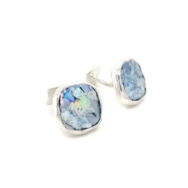 Hammered Sterling Silver Roman Glass Cufflinks Image 4 Franzetti Jewelers Austin, TX