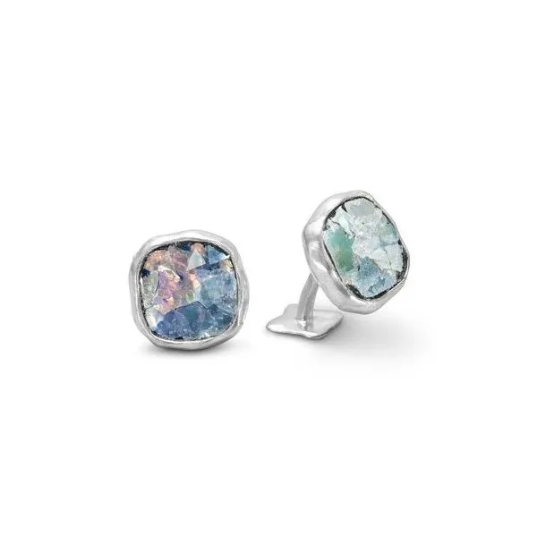 Hammered Sterling Silver Roman Glass Cufflinks Franzetti Jewelers Austin, TX