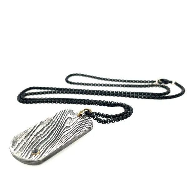Damascus Stainless Steel dog tag necklace with Bezel set Black diamond Image 2 Franzetti Jewelers Austin, TX