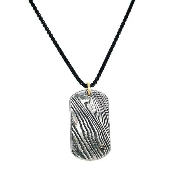 Damascus Stainless Steel dog tag necklace with Bezel set Black diamond Image 5 Franzetti Jewelers Austin, TX