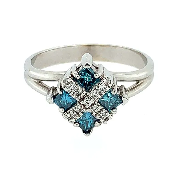 14KW Gold 4 Princess Shape Blue Diamond Ring Image 2 Franzetti Jewelers Austin, TX