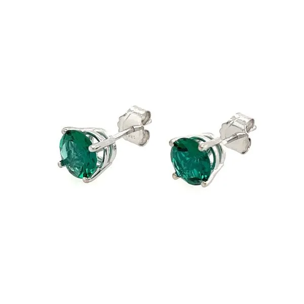 14KW 6 mm Round Created Emerald Stud Earrings Image 3 Franzetti Jewelers Austin, TX