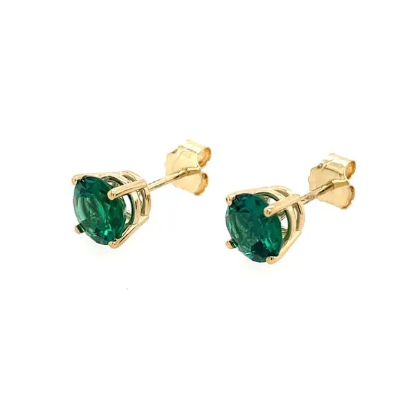 14KY 6 mm Round Created Emerald Stud Earrings Image 3 Franzetti Jewelers Austin, TX