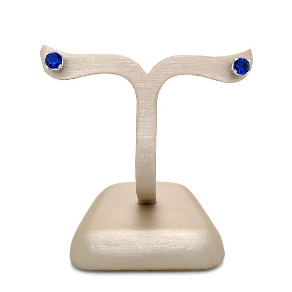 14KW 5 mm Round Created Blue Sapphire Stud Earrings Image 5 Franzetti Jewelers Austin, TX