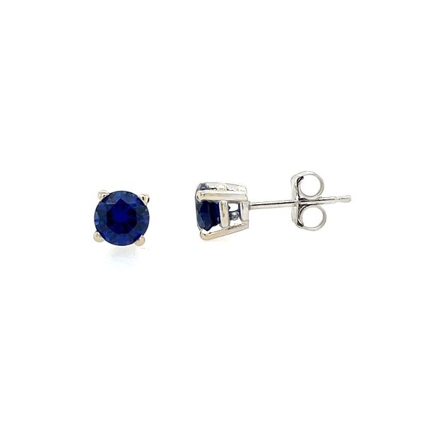 14KW 5 mm Round Created Blue Sapphire Stud Earrings Franzetti Jewelers Austin, TX