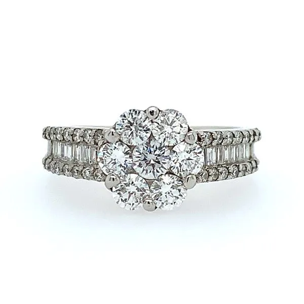18K White Gold Diamond Engagement Ring with Round Diamond Center Cluster Franzetti Jewelers Austin, TX