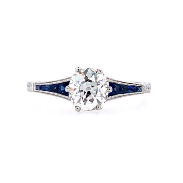 18KW Gold Antique Style Diamond & Sapphire Engagement Ring Image 2 Franzetti Jewelers Austin, TX