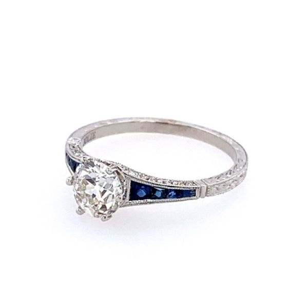 18KW Gold Antique Style Diamond & Sapphire Engagement Ring Image 3 Franzetti Jewelers Austin, TX