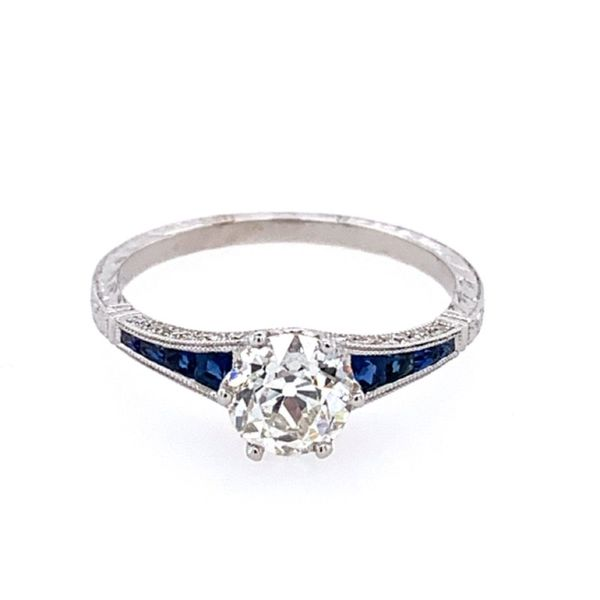 18KW Gold Antique Style Diamond & Sapphire Engagement Ring Franzetti Jewelers Austin, TX