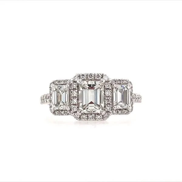 18K White Gold 3 Emerald Cut Diamond Engagement Ring with Accent Diamonds Franzetti Jewelers Austin, TX