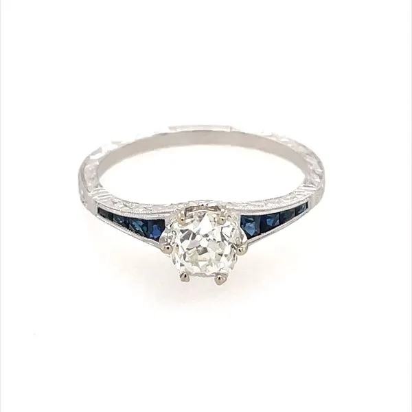 14KW 0.78 Ct Old Mine Diamond & Sapphire Engagement Ring GIA Image 3 Franzetti Jewelers Austin, TX