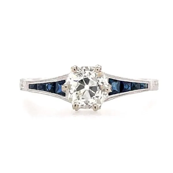 14KW 0.78 Ct Old Mine Diamond & Sapphire Engagement Ring GIA Franzetti Jewelers Austin, TX