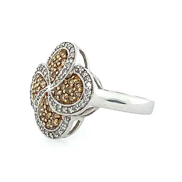 14KW Gold Clover Shape Ring with White & Brown Diamonds Image 2 Franzetti Jewelers Austin, TX