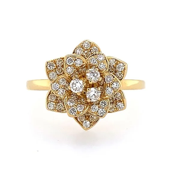 18K Yellow Gold Diamond Flower Ring Franzetti Jewelers Austin, TX